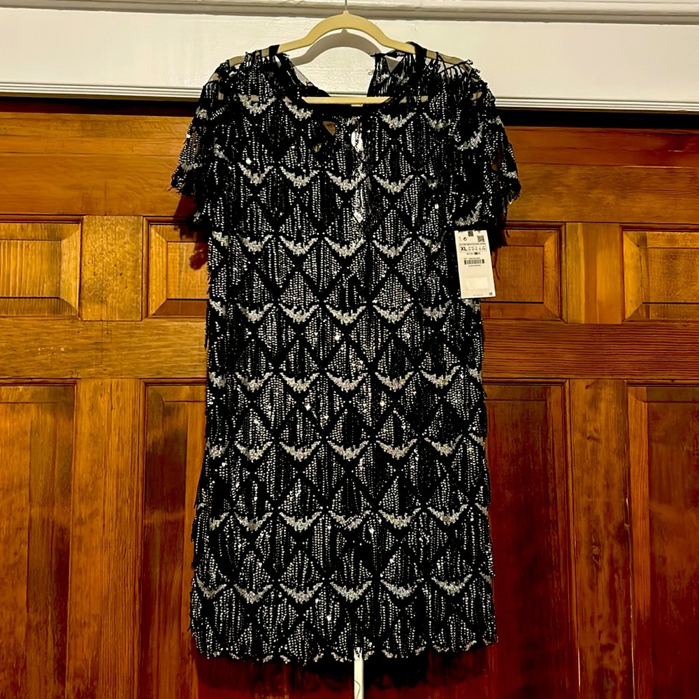 NWT Zara black and sequin flapper comfy dress size XL